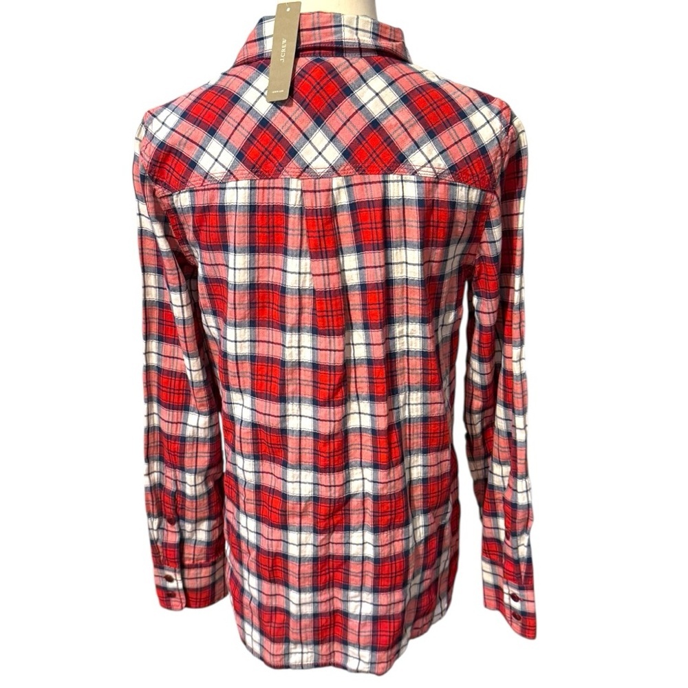 J.Crew Red Plaid Flannel Button Down Shirt Women’s Size 4 Long Sleeve Cotton - Picture 5 of 8